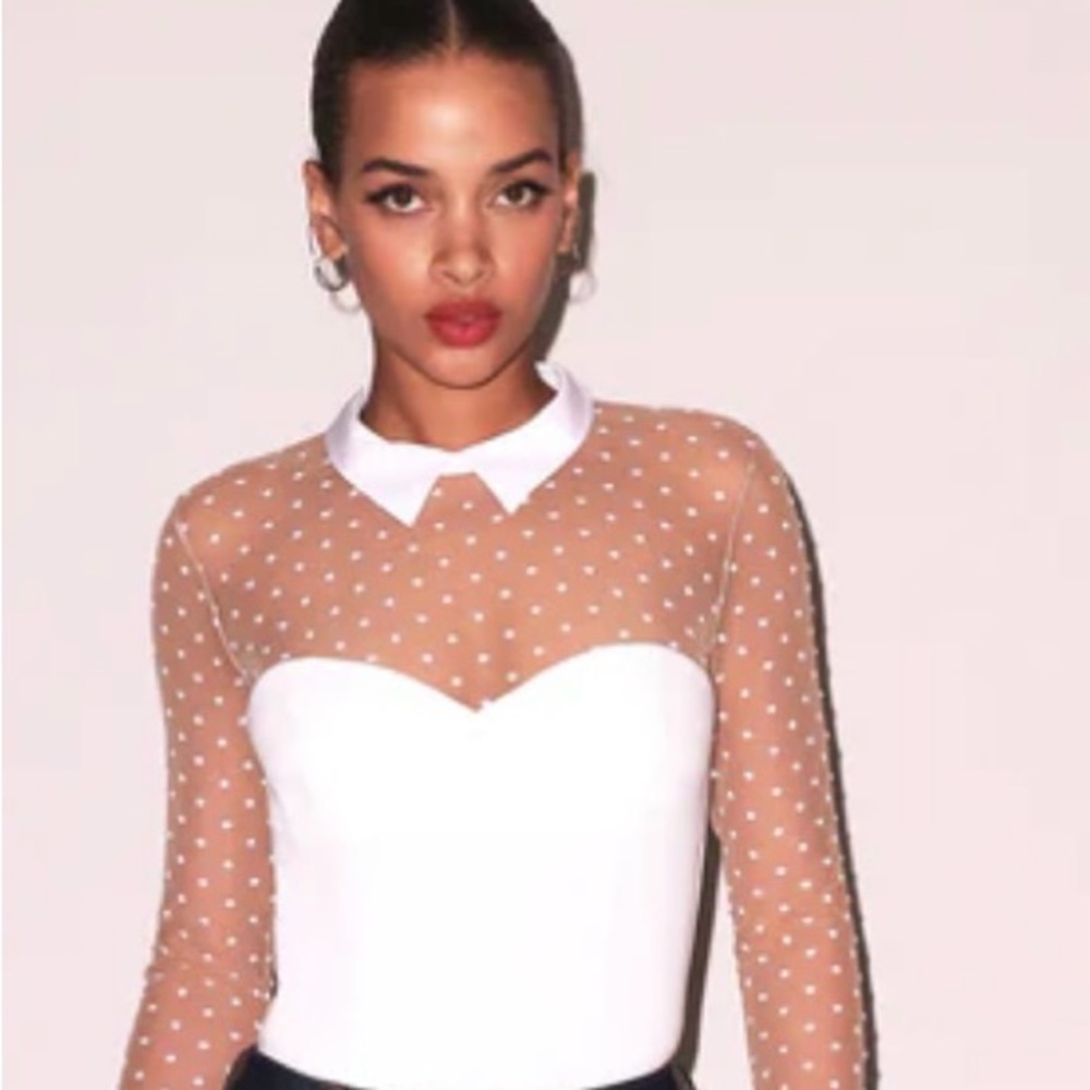 Fleur du Mal Sheer Polka Dot Blouse - White and Tan